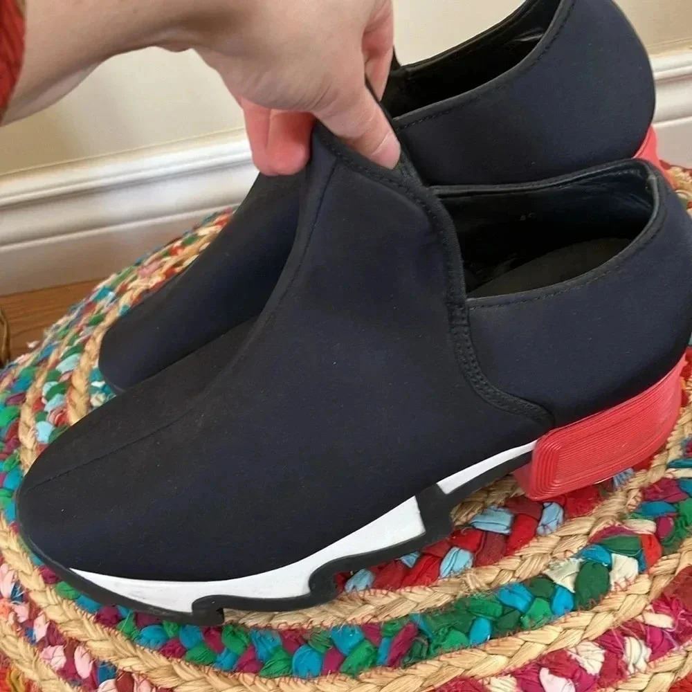 Iri black white red  platform track sneakers